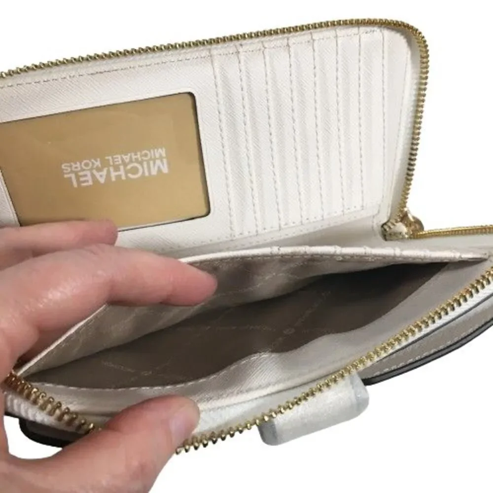 Michael Kors Phone Case Wristlet Wallet Jet Set Travel Leather Zip Optic White